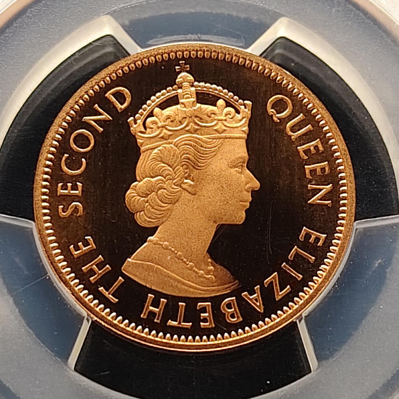 【全场包邮】纯粹捡漏拍505场 【收藏级·亚军分】英属加勒比地区1965年女王1分精制币-PCGS PR68 RD DCAM