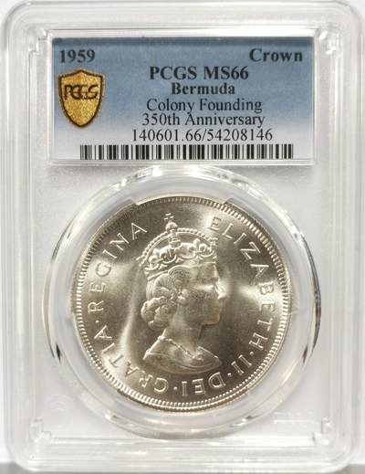博洋堂世界钱币拍卖第162期（全场包邮） - PCGS MS66 英属百慕大1959年伊丽莎白二世发现百慕大350周年1克朗纪念银币-1