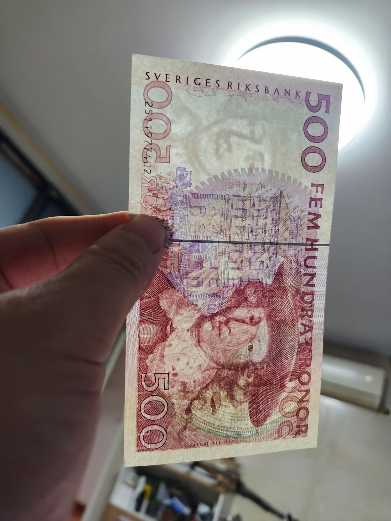 2月18号晚上8点 外国纸币自动截拍第27场 瑞典纸币 1992年 500克朗 卡尔 几乎全新 稀少初版