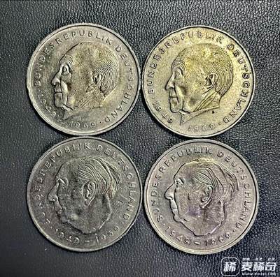 联邦德国1969、72、78、78年首任总理阿登纳与首任总统豪斯头像2马克銀质纪念币与2马克铜镍纪念币4枚俩对趣味品组合 - 联邦德国1969、72、78、78年首任总理阿登纳与首任总统豪斯头像2马克銀质纪念币与2马克铜镍纪念币4枚俩对趣味品组合