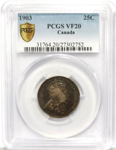 博洋堂世界钱币拍卖第162期（全场包邮） - PCGS VF20 英属加拿大1902年爱德华七世25分银币