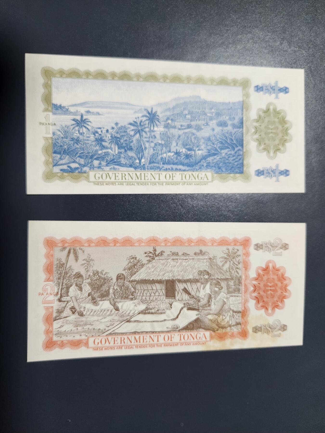2月18号晚上8点 外国纸币自动截拍第27场 汤加1989年1-2新品一对 有一张黄了