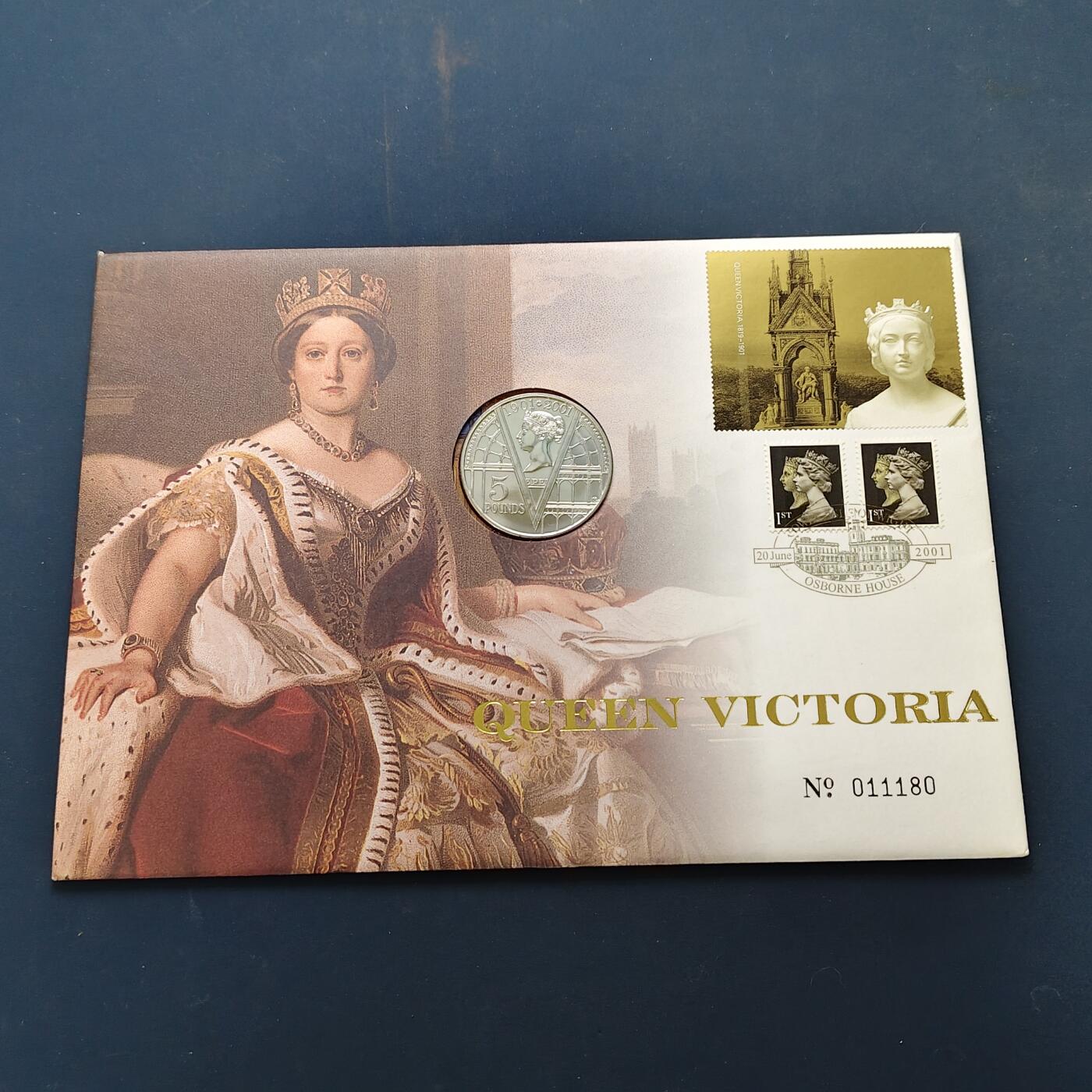 【全场包邮】纯粹捡漏拍505场 【邮币封】英国2001年5镑维多利亚时代100周年克朗型纪念币邮币封