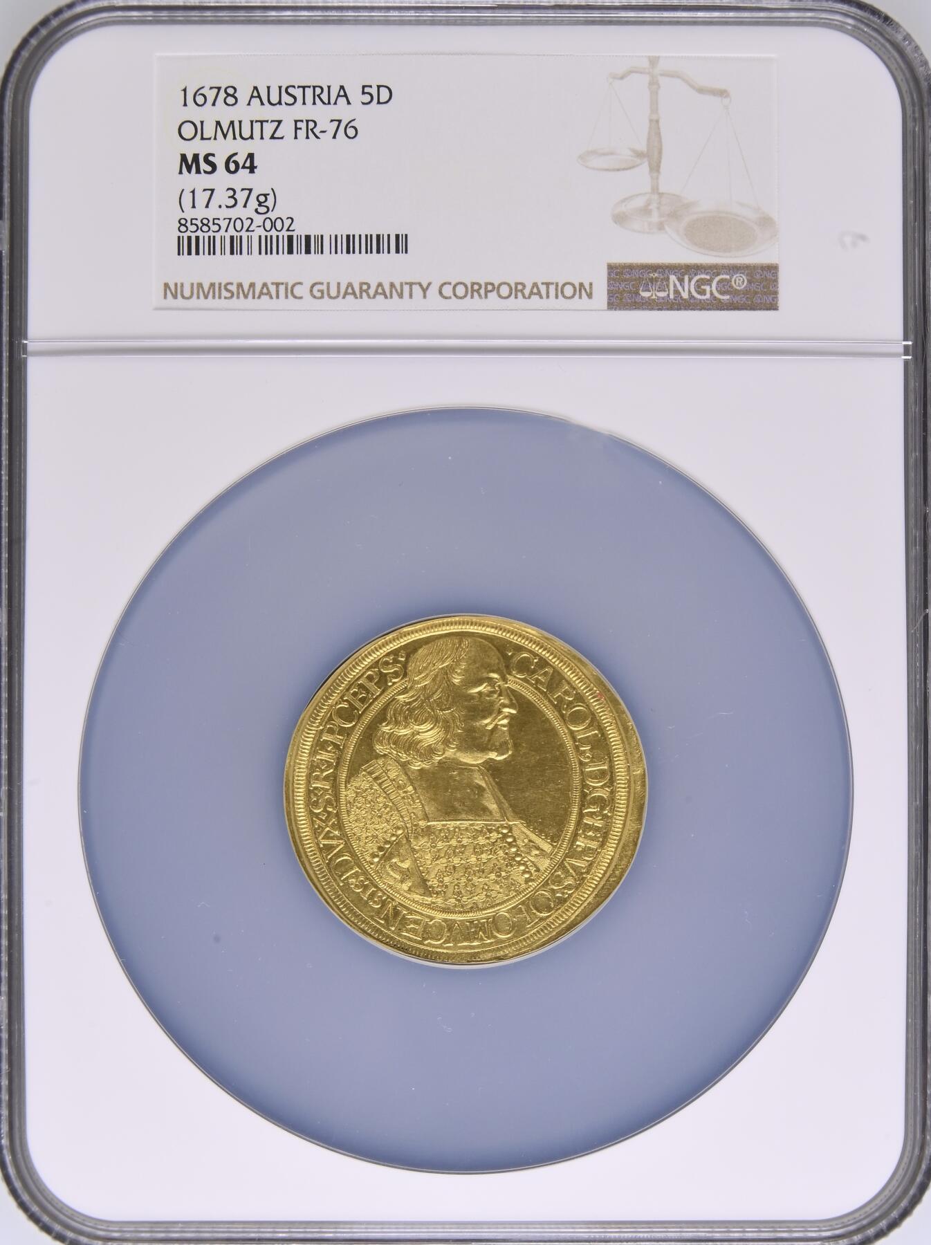 NGC-MS64 1678 奥地利-奥尔穆茨5杜卡特大金币