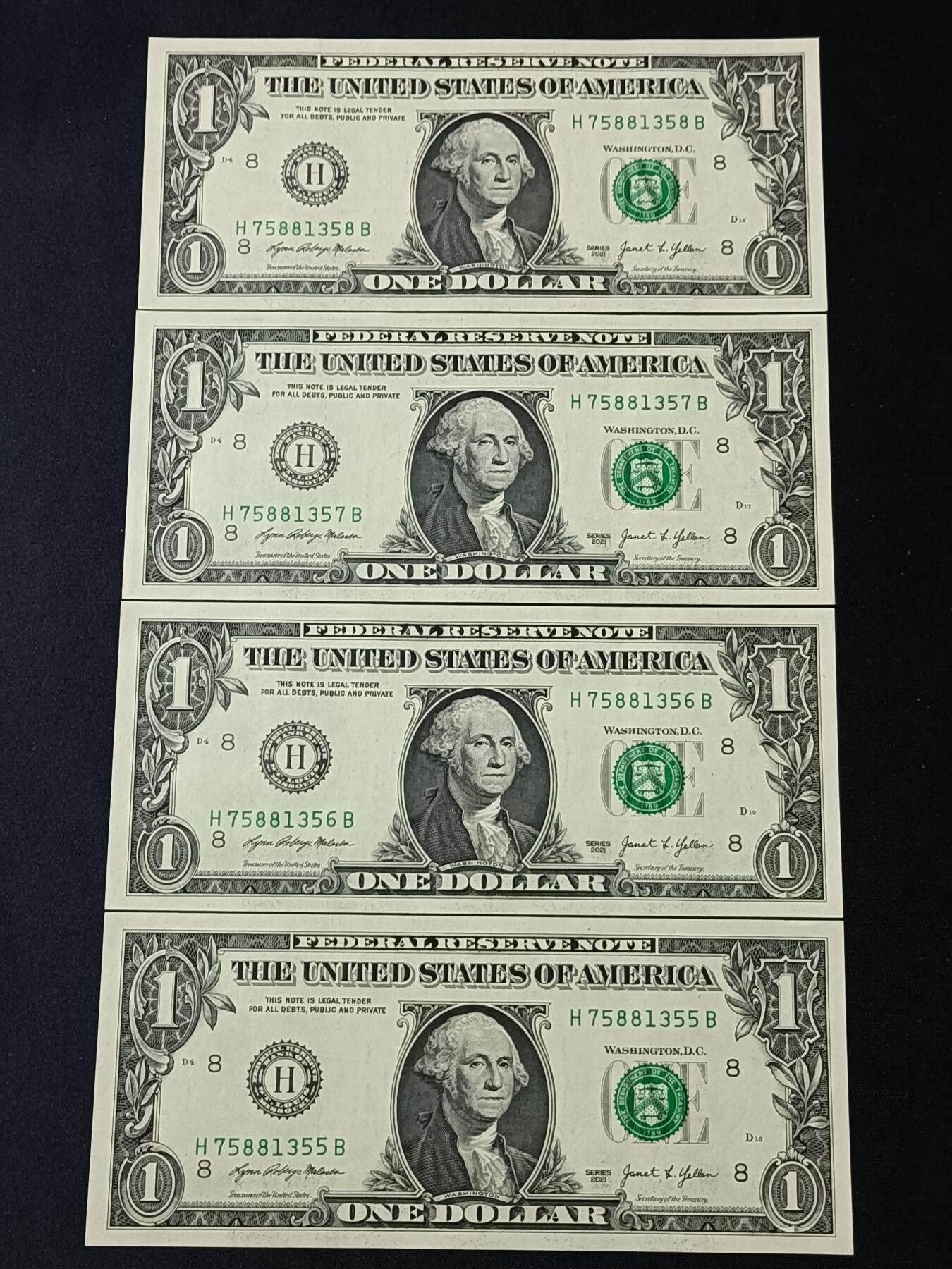 【游宝拍卖】丙午蛇马年第4期 美国-1美元【8连号 H-圣路易斯版 全新UNC/UNC- 】