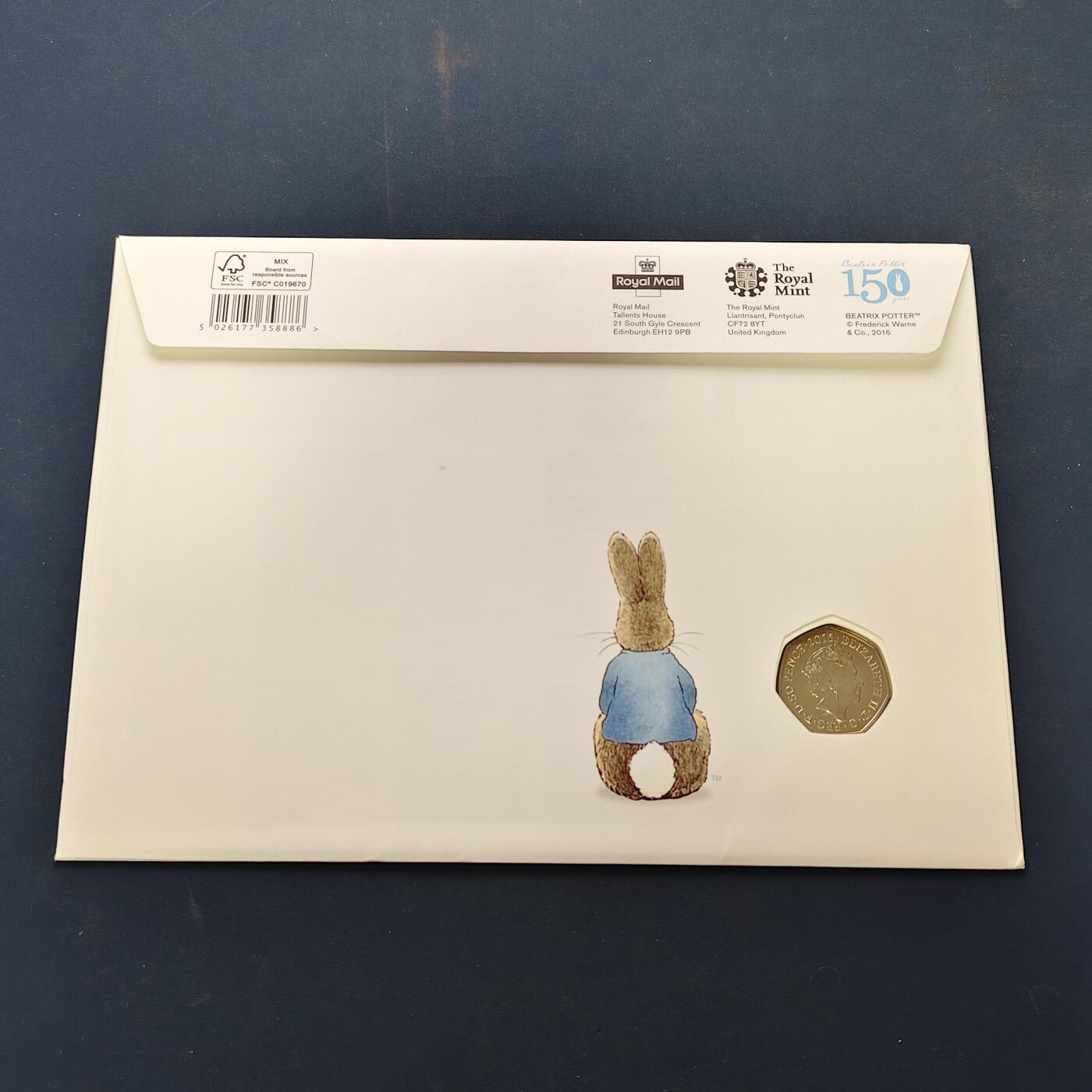 【全场包邮】纯粹捡漏拍505场 【邮币封】英国2016年50便士儿童文学作家碧翠丝·波特（彼得兔作者）诞生150周年纪念币邮币封