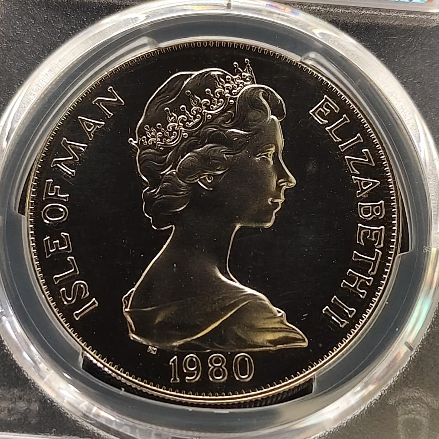 【全场包邮】纯粹捡漏拍505场 【收藏级·冠军分】马恩岛1980年1克朗德比赛马会克朗型纪念币-PCGS MS67