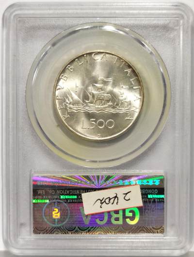 博洋堂世界钱币拍卖第162期（全场包邮） 公博 MS67 意大利1966年500里拉银币