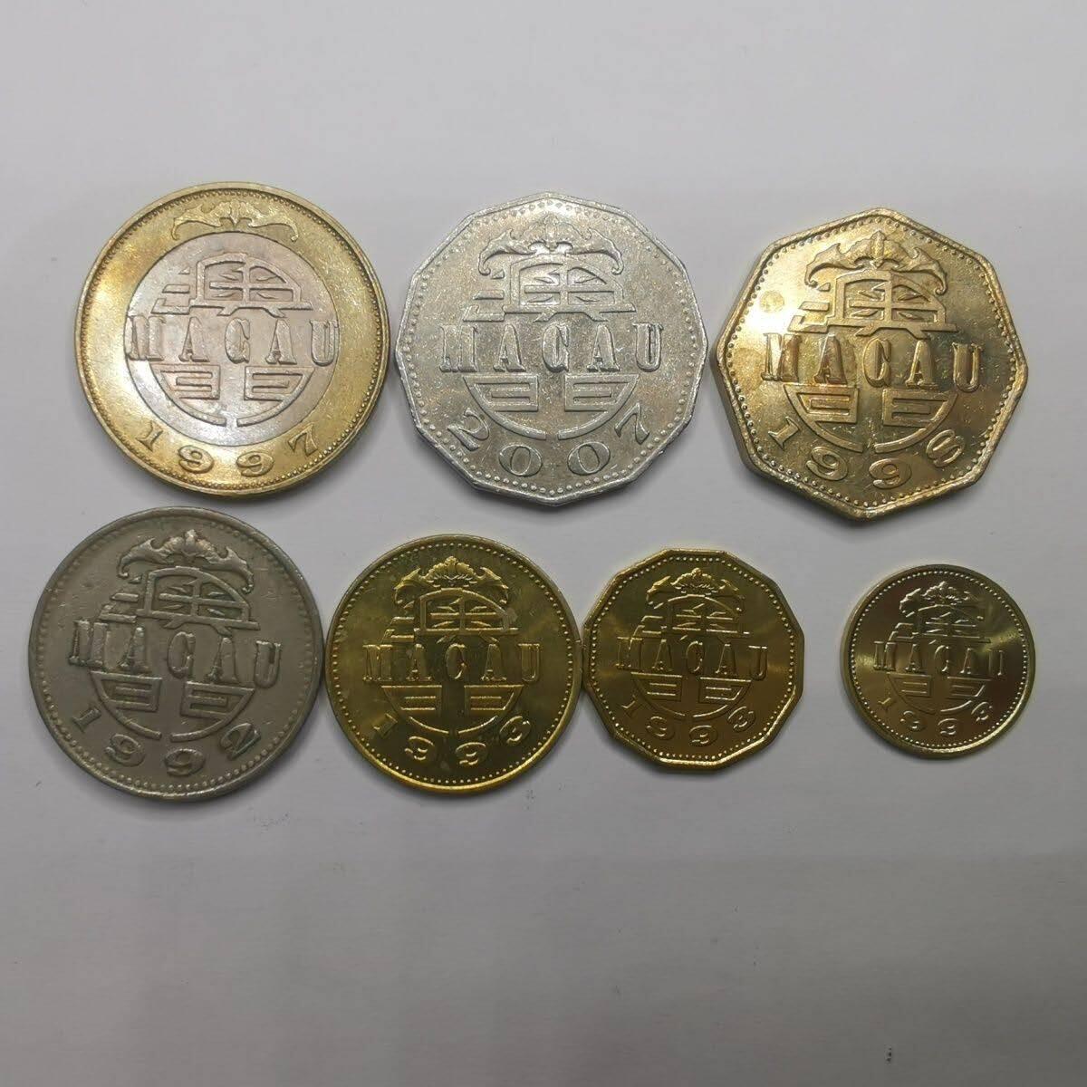 同乐钱币 真品澳门硬币早期一毫-10圆双色币7枚套流通品