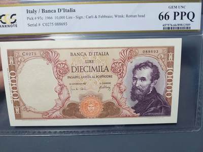 2月18号晚上8点 外国纸币自动截拍第27场 - 66分。意大利10000