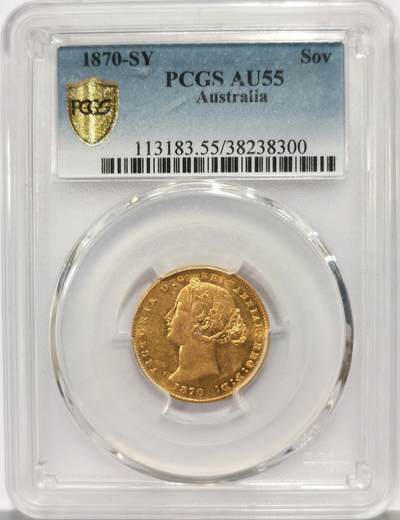 博洋堂世界钱币拍卖第162期（全场包邮） - PCGS  AU55 英属澳大利亚1870年维多利亚早期头像1索维林金币，少见