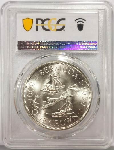 博洋堂世界钱币拍卖第162期（全场包邮） PCGS MS66 英属百慕大1959年伊丽莎白二世发现百慕大350周年1克朗纪念银币-1