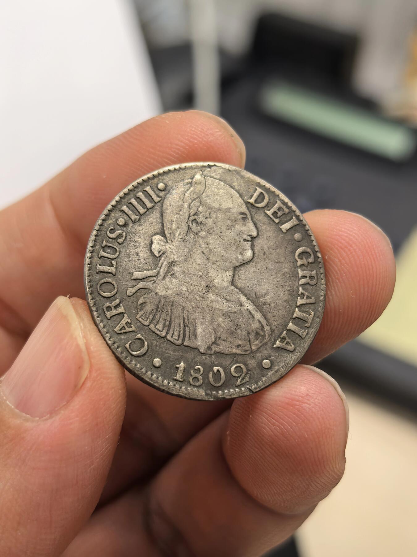 博洋堂世界钱币拍卖第162期（全场包邮） 西属墨西哥1802年MO FT卡洛斯四世双柱银币2R