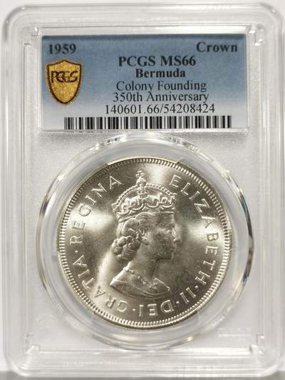 博洋堂世界钱币拍卖第162期（全场包邮） - PCGS MS66 英属百慕大1959年伊丽莎白二世发现百慕大350周年1克朗纪念银币-2