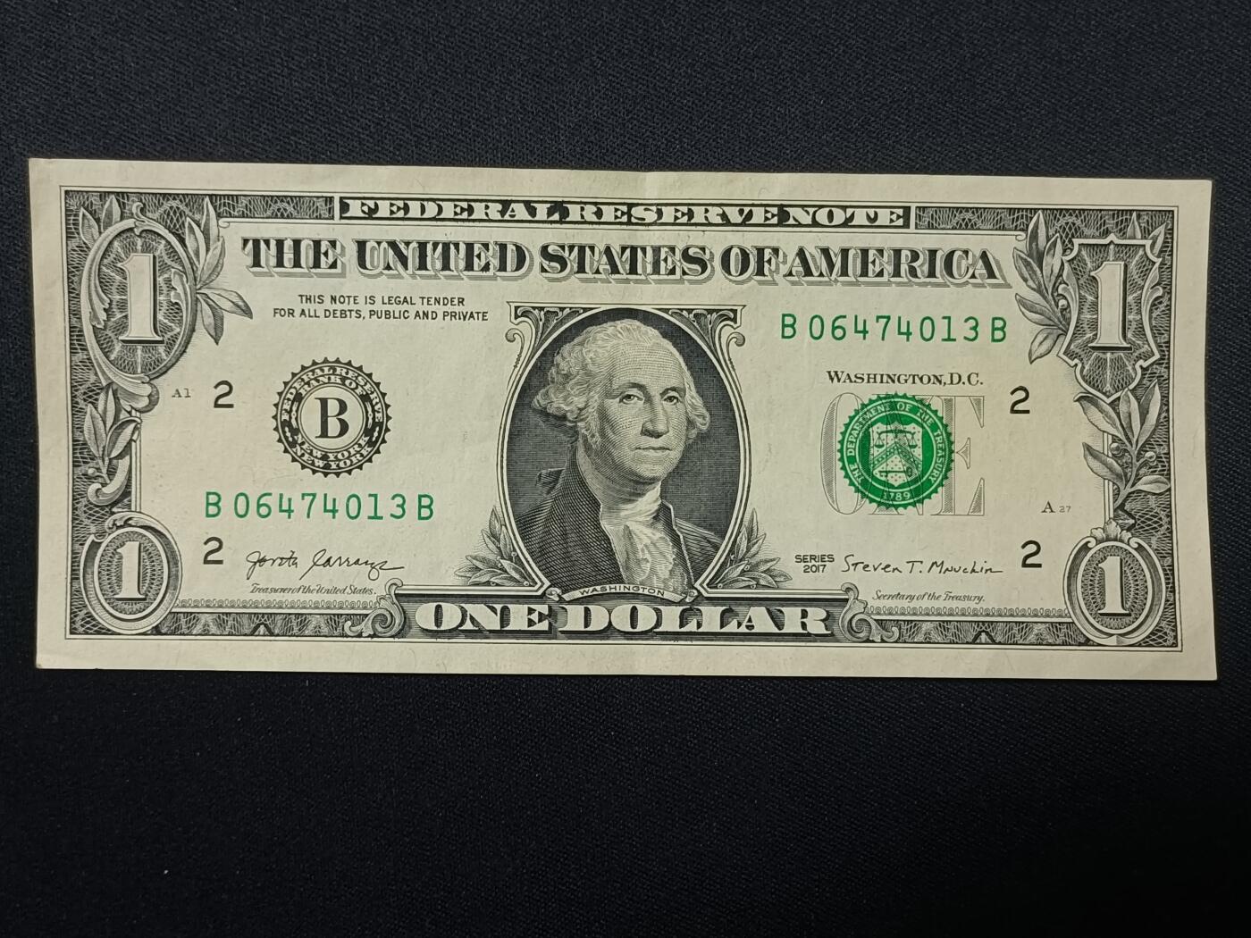 【游宝拍卖】丙午蛇马年第4期 美国-1美元【SERIES-2017 B2纽约版 近新AU-】
