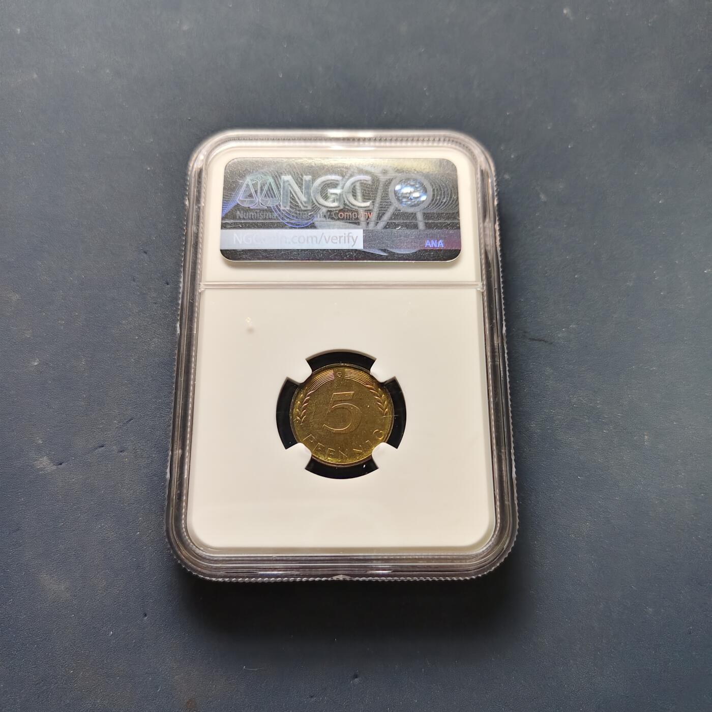 【全场包邮】纯粹捡漏拍505场 德国联邦德国1950年5芬妮精制币-NGC PF64