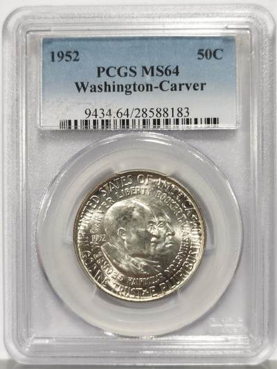 博洋堂世界钱币拍卖第162期（全场包邮） - PCGS MS64 美国1952年华盛顿卡佛50美分纪念银币