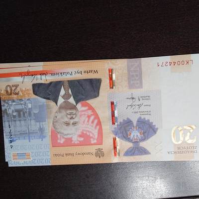 世界钱币～微拍第234期暨2026年第15期  新老库存清理低价起拍 - 2021年波兰20兹罗提纪念钞 全新绝品尾号4271【裸钞无册】