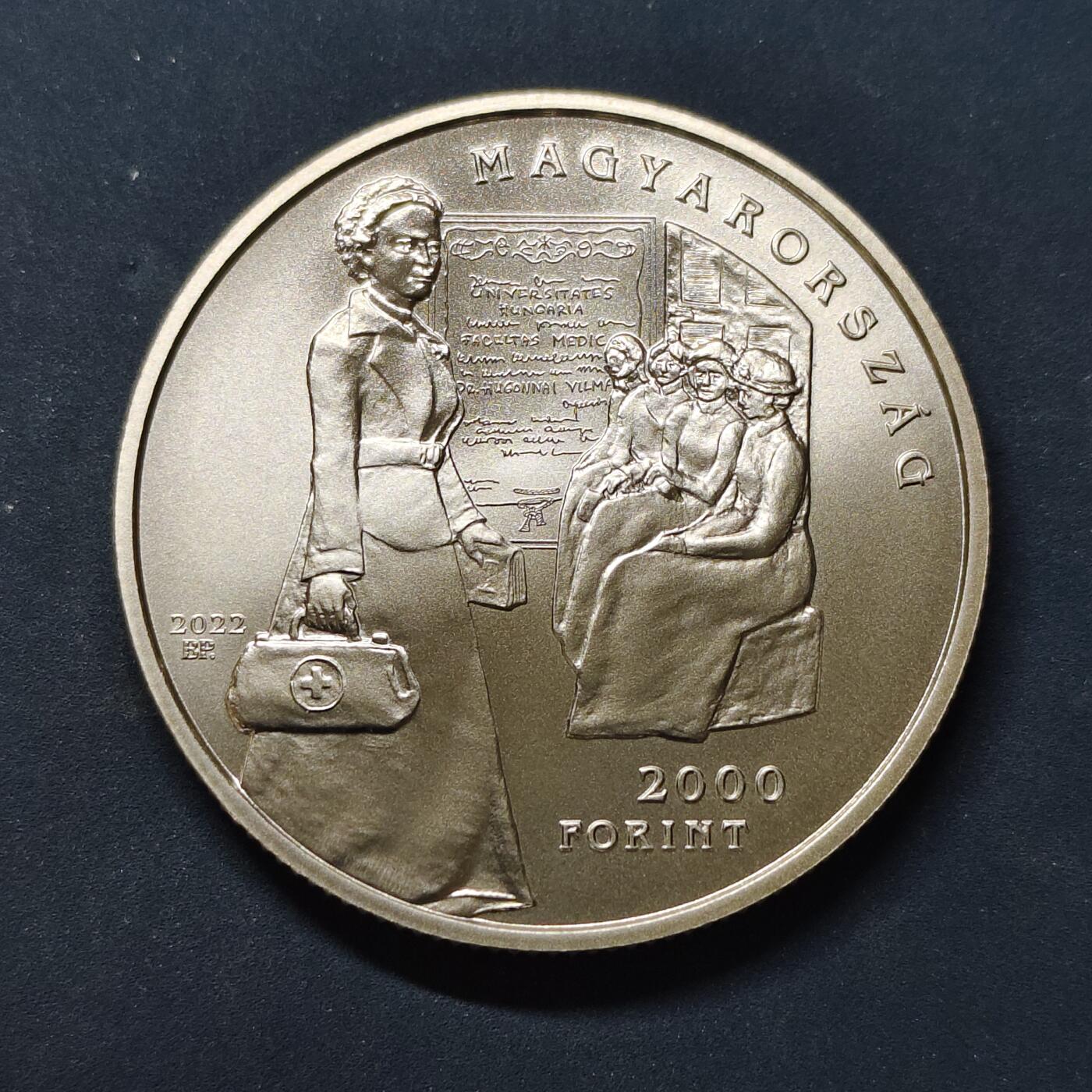 【全场包邮】纯粹捡漏拍505场 【少见】匈牙利2022年2000福林医学家维尔玛·胡戈瑙伊逝世100周年纪念币-量5000