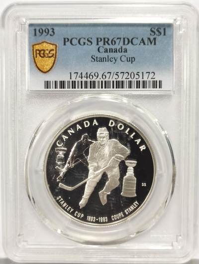 博洋堂世界钱币拍卖第162期（全场包邮） - PCGS PR67DCAM 加拿大1993年斯坦利杯百年纪念1元精制银币