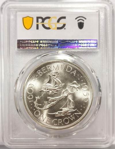 博洋堂世界钱币拍卖第162期（全场包邮） PCGS MS67 英属百慕大1959年伊丽莎白二世发现百慕大350周年1克朗纪念银币-2