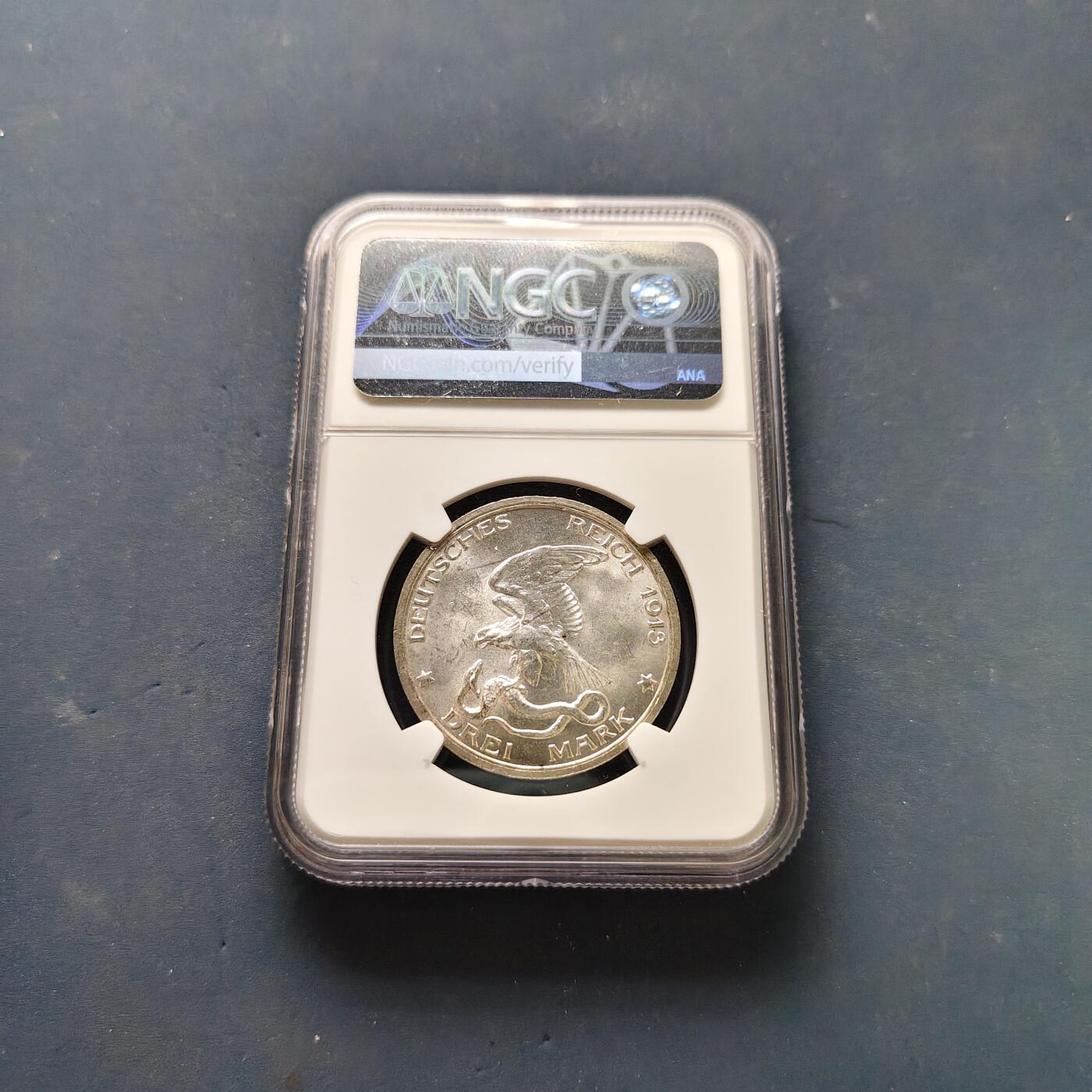 【全场包邮】纯粹捡漏拍505场 德国普鲁士1913年3马克普法战争胜利100周年纪念银币-NGC MS63