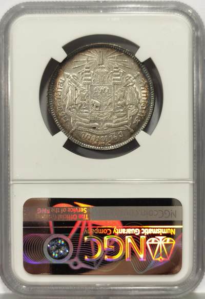 博洋堂世界钱币拍卖第162期（全场包邮） NGC AU53 泰国1905年拉玛五世1泰铢银币，极美环彩包浆