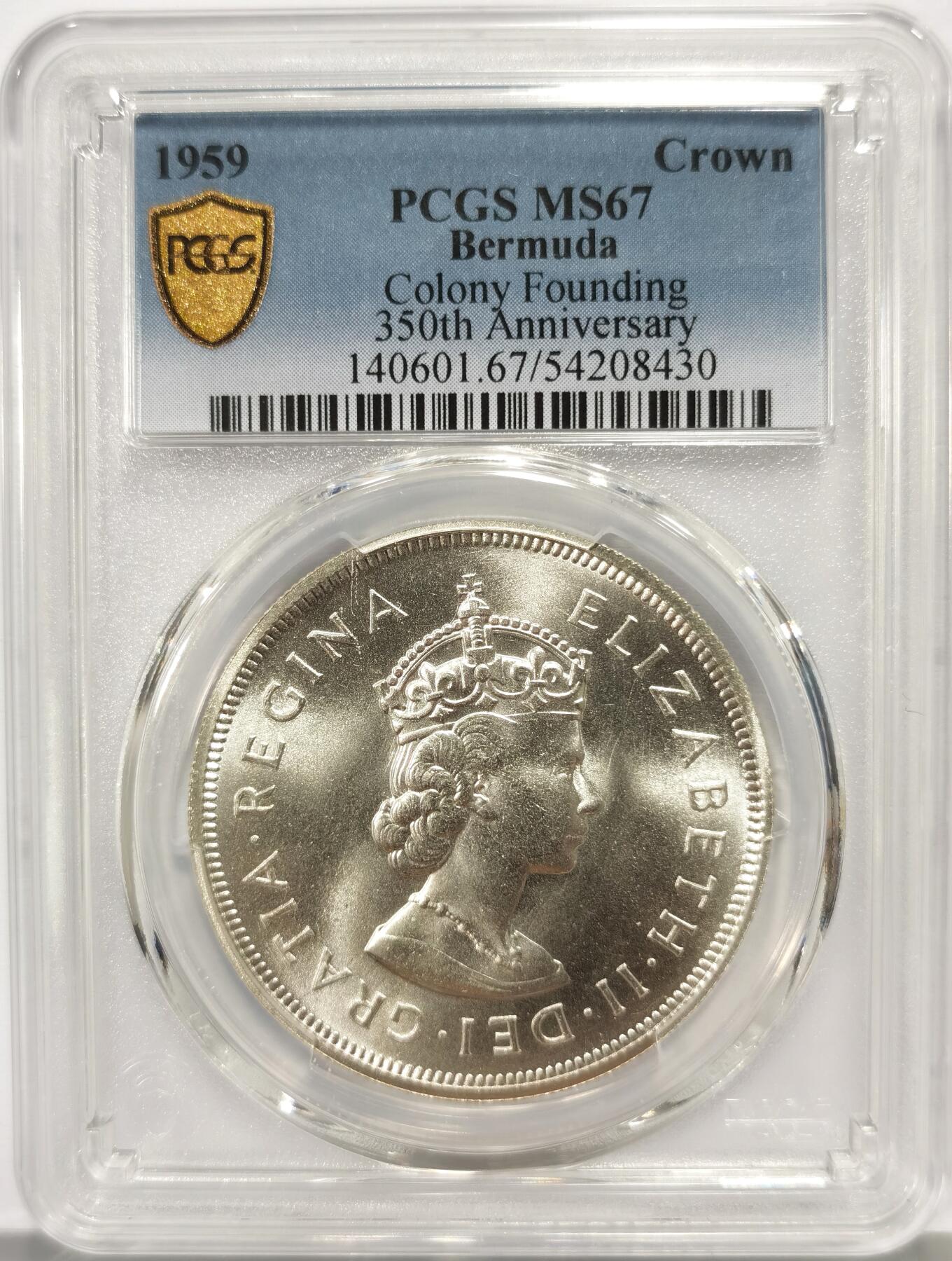 博洋堂世界钱币拍卖第162期（全场包邮） PCGS MS67 英属百慕大1959年伊丽莎白二世发现百慕大350周年1克朗纪念银币-2