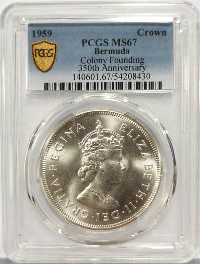 博洋堂世界钱币拍卖第162期（全场包邮） - PCGS MS67 英属百慕大1959年伊丽莎白二世发现百慕大350周年1克朗纪念银币-2