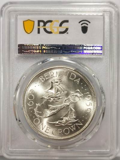 博洋堂世界钱币拍卖第162期（全场包邮） PCGS MS67 英属百慕大1959年伊丽莎白二世发现百慕大350周年1克朗纪念银币-1