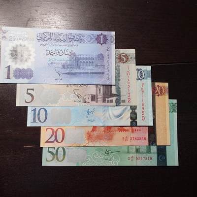 世界钱币～微拍第234期暨2026年第15期  新老库存清理低价起拍 - 利比亚1/5/10/20/50全套 全新绝品（2）