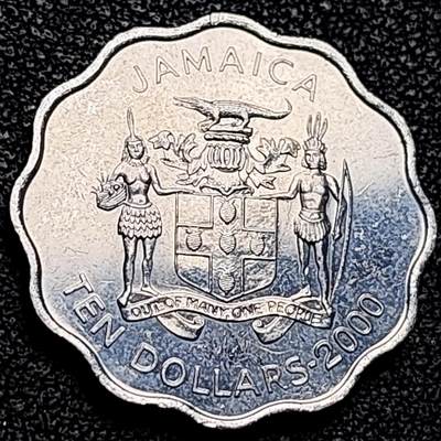 泉币菌-第194场- 新年快乐 新年第二场 本场拍品多 请提前出价 - 带光好品 民族英雄 牙买加 千禧年10圆硬币 24.5毫米 6.0克