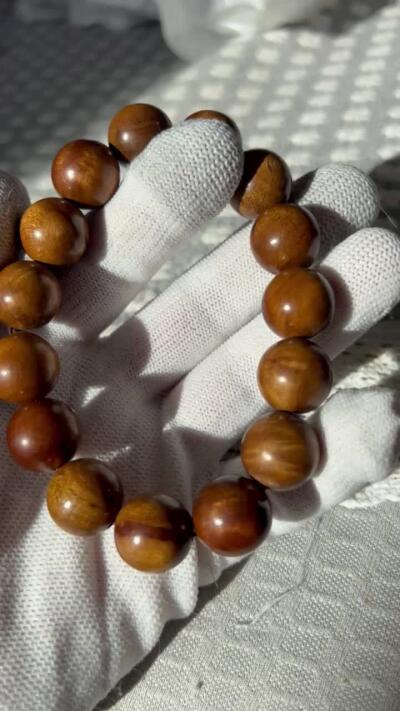 零元拍：金丝楠帝王金园珠手串，15MM 金丝满满，满手留香