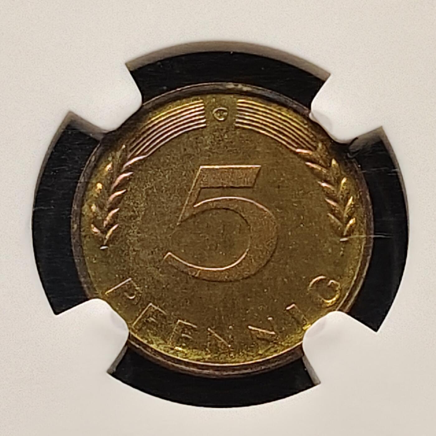 【全场包邮】纯粹捡漏拍505场 德国联邦德国1950年5芬妮精制币-NGC PF64