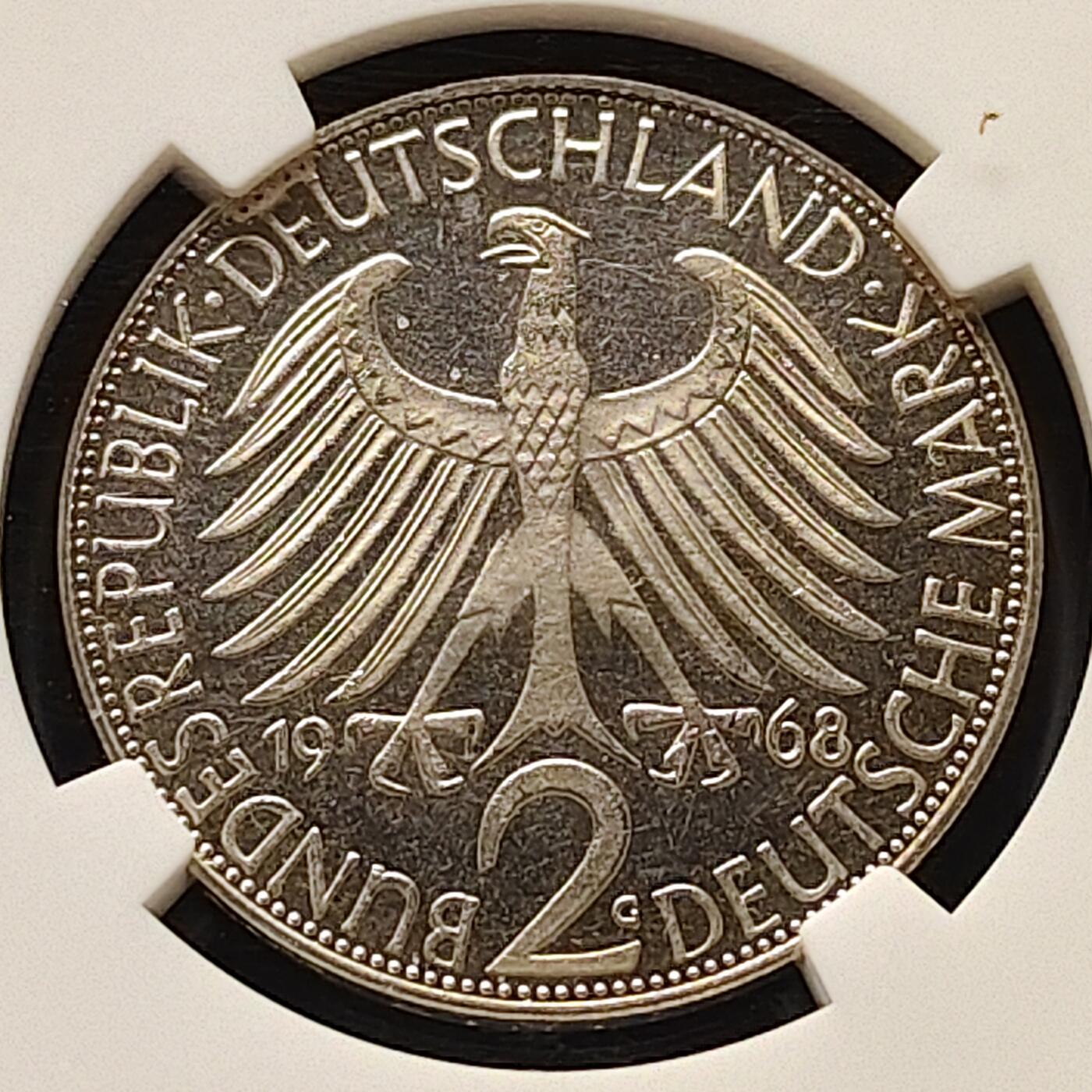 【全场包邮】纯粹捡漏拍505场 【收藏级·亚军分】联邦德国1961年马克斯·普朗克2马克精制币-NGC PF67 CAMEO