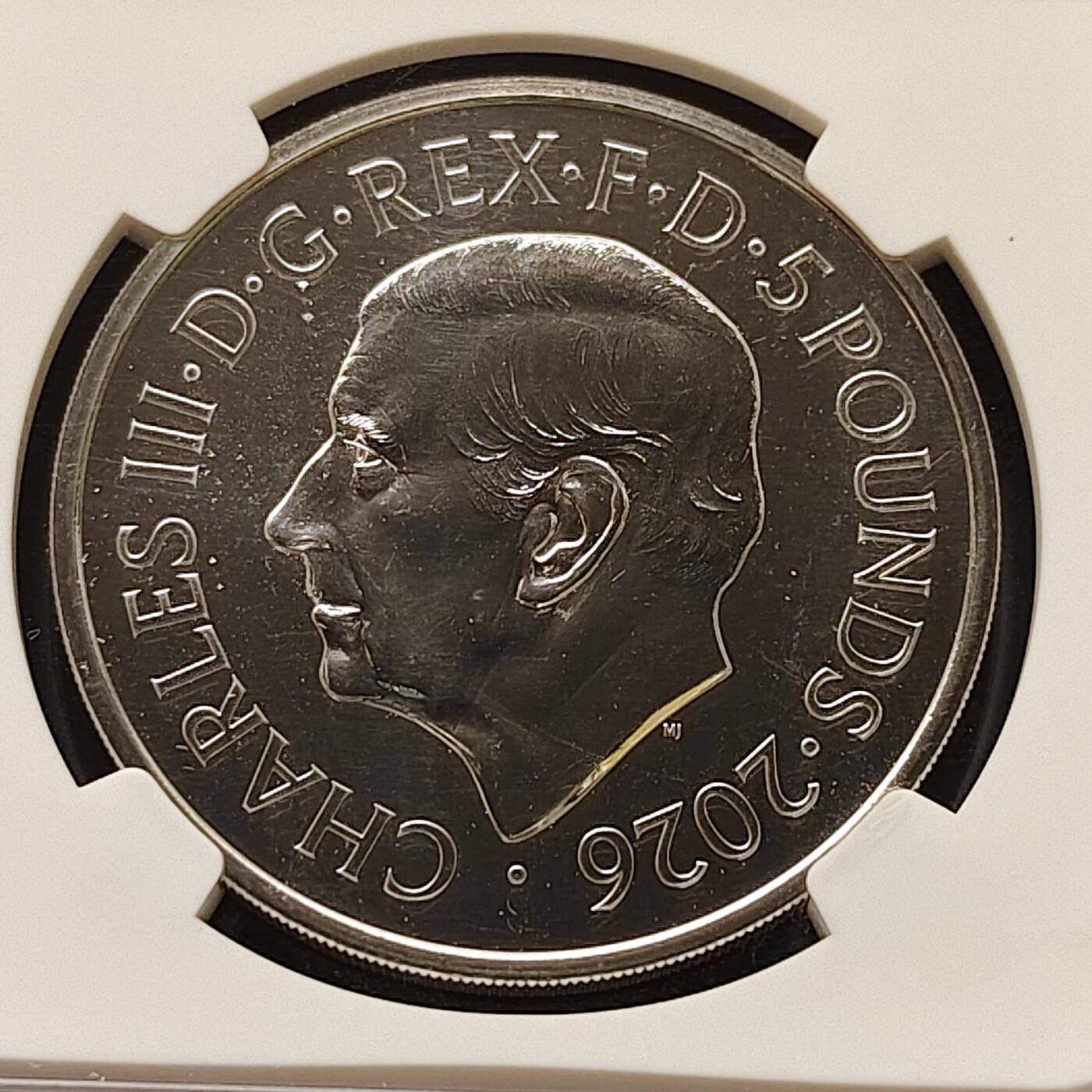 【全场包邮】纯粹捡漏拍505场 英国2026年5镑伊丽莎白二世女王年轻肖像纪念银币-NGC MS66 DPL