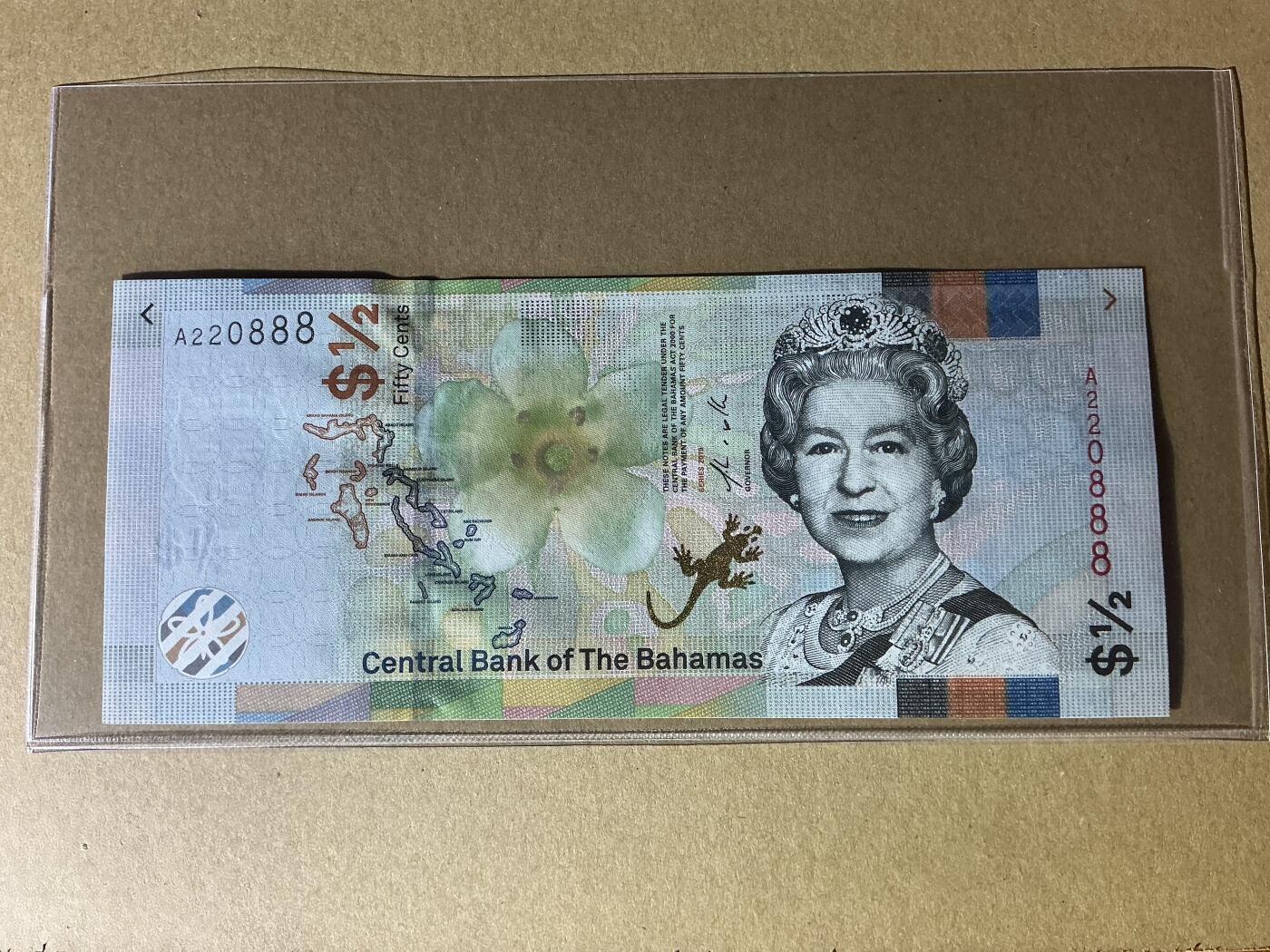 【礼羽收藏】🌏世界钱币拍卖125期 巴哈马1/2元 数三全偶数豹子888 全新unc