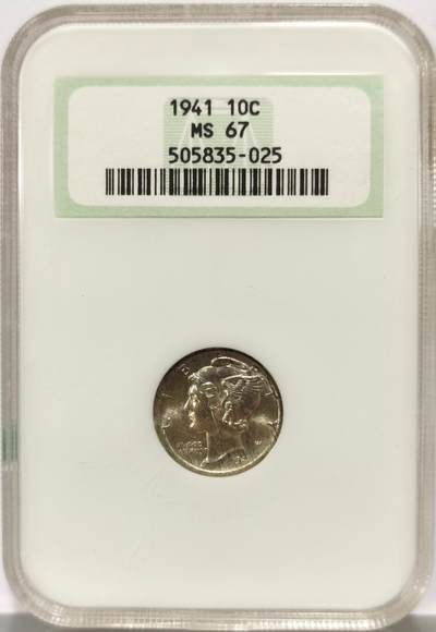 博洋堂世界钱币拍卖第162期（全场包邮） - NGC MS67 美国1941年小飞侠10美分银币，少见6位数老盒