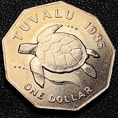 泉币菌-第194场- 新年快乐 新年第二场 本场拍品多 请提前出价 - 稀少 原光UNC 海龟 英属图瓦卢1圆镍币 1985年 33MM 伊丽莎白二世