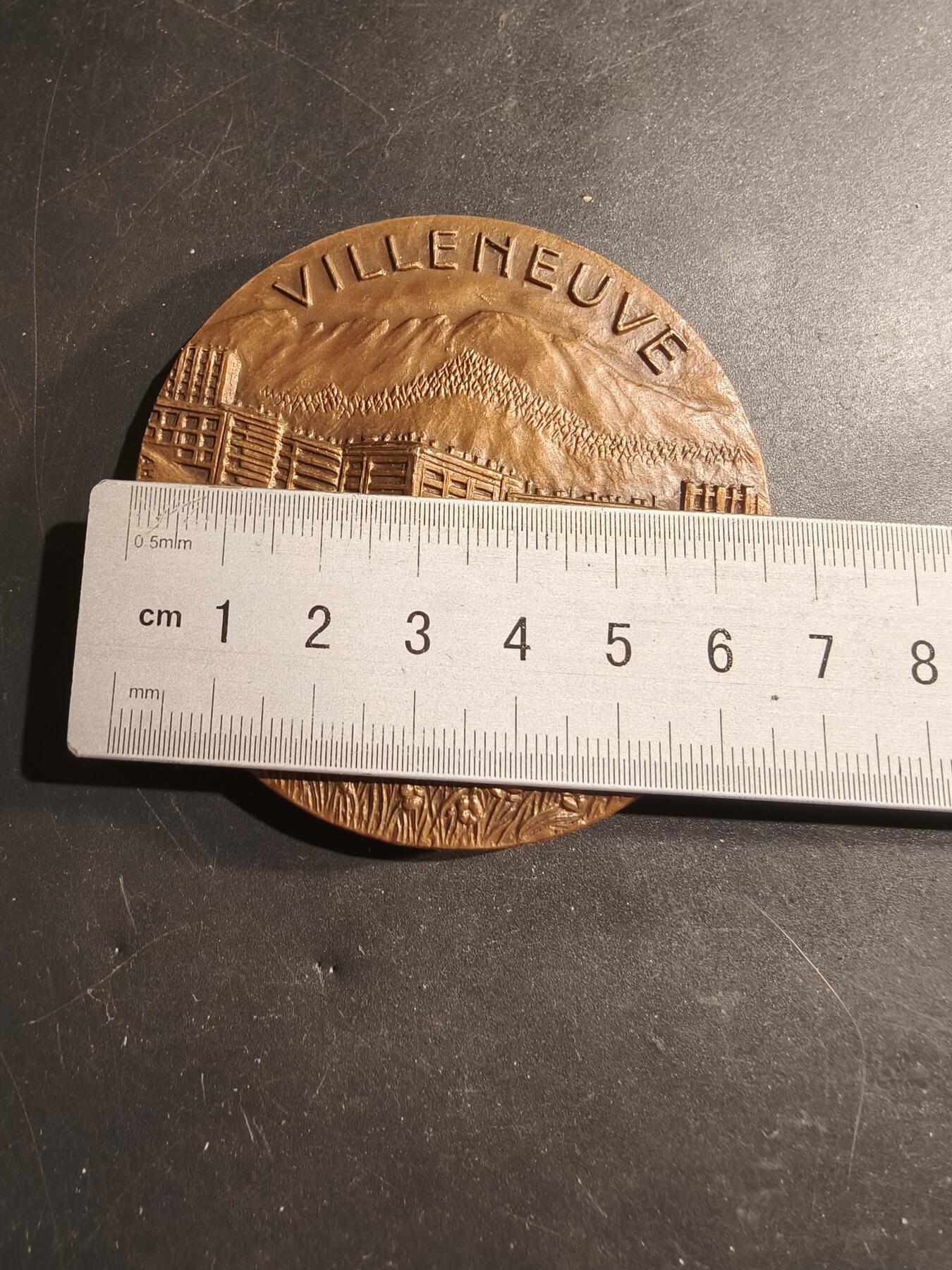 老王徽章第183期 法国艾希罗勒与维伦纽夫市大铜章     直径66mm    重量185.8g