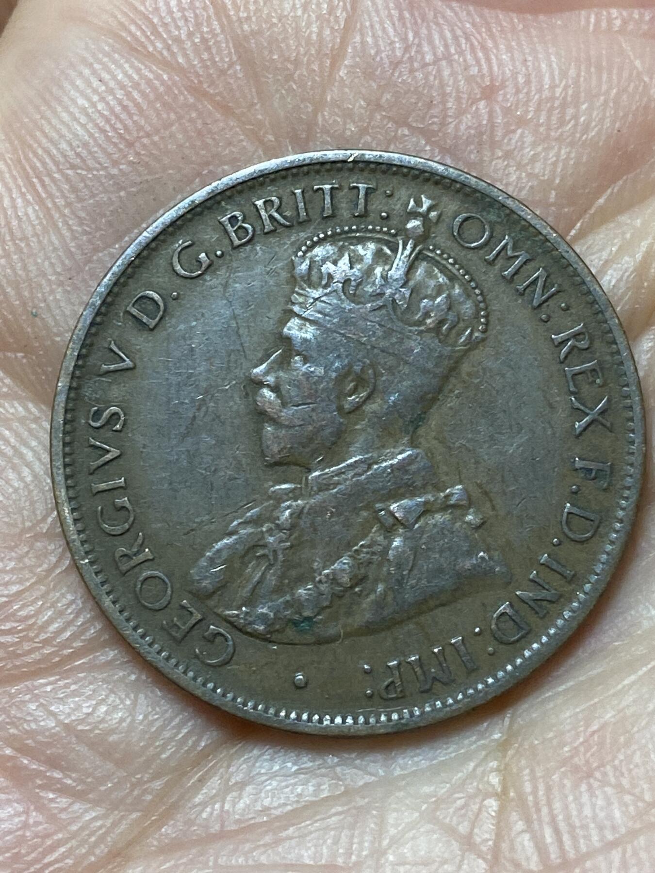 2026年第二十九场(总第一百九十八场）英国一线回流散币新年初九特拍场第一场(免佣金) 澳大利亚🇦🇺1913年1/2便士(乔治五世时期，L版伦敦造，Narrow date–窄日期版)