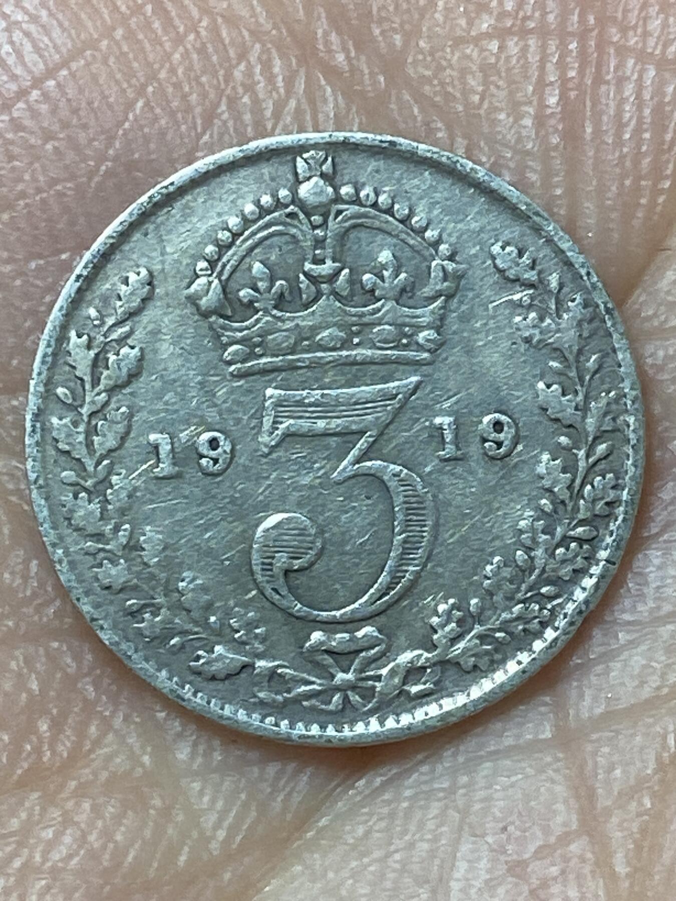 2026年第二十九场(总第一百九十八场）英国一线回流散币新年初九特拍场第一场(免佣金) 英国🇬🇧1919年在3便士银币(乔治五世第一版，925高银)