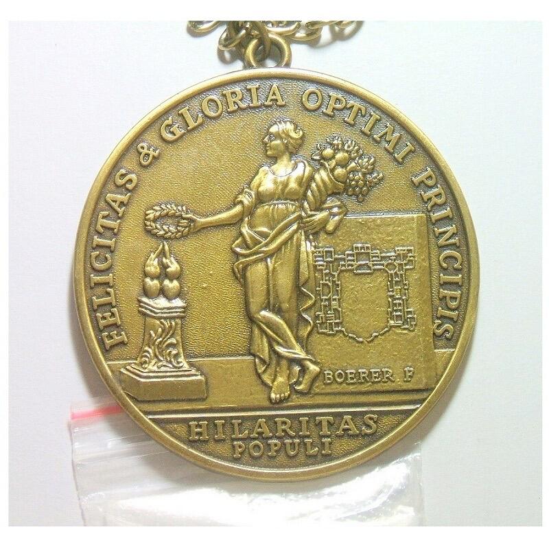 【艺术】德国艺术大章 女神站像高浮雕精制超大铜章 带铭牌+项链 60MM 62克