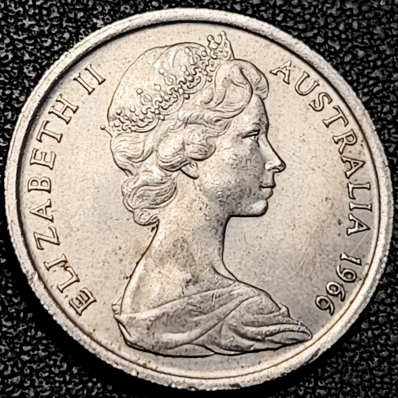 泉币菌-第193场- 新年第一场 新年快乐 本场拍品多 请提前出价 英属 澳大利亚1966年10分铜镍币 琴鸟 伊丽莎白二世女王  铜镍币 23.6mm