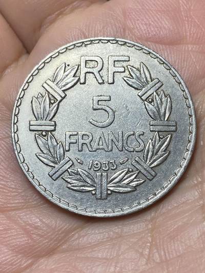 2026年第二十九场(总第一百九十八场）英国一线回流散币新年初九特拍场第一场(免佣金) - 法兰西第三共和国1933年5法郎(纯镍材质版，首发年)