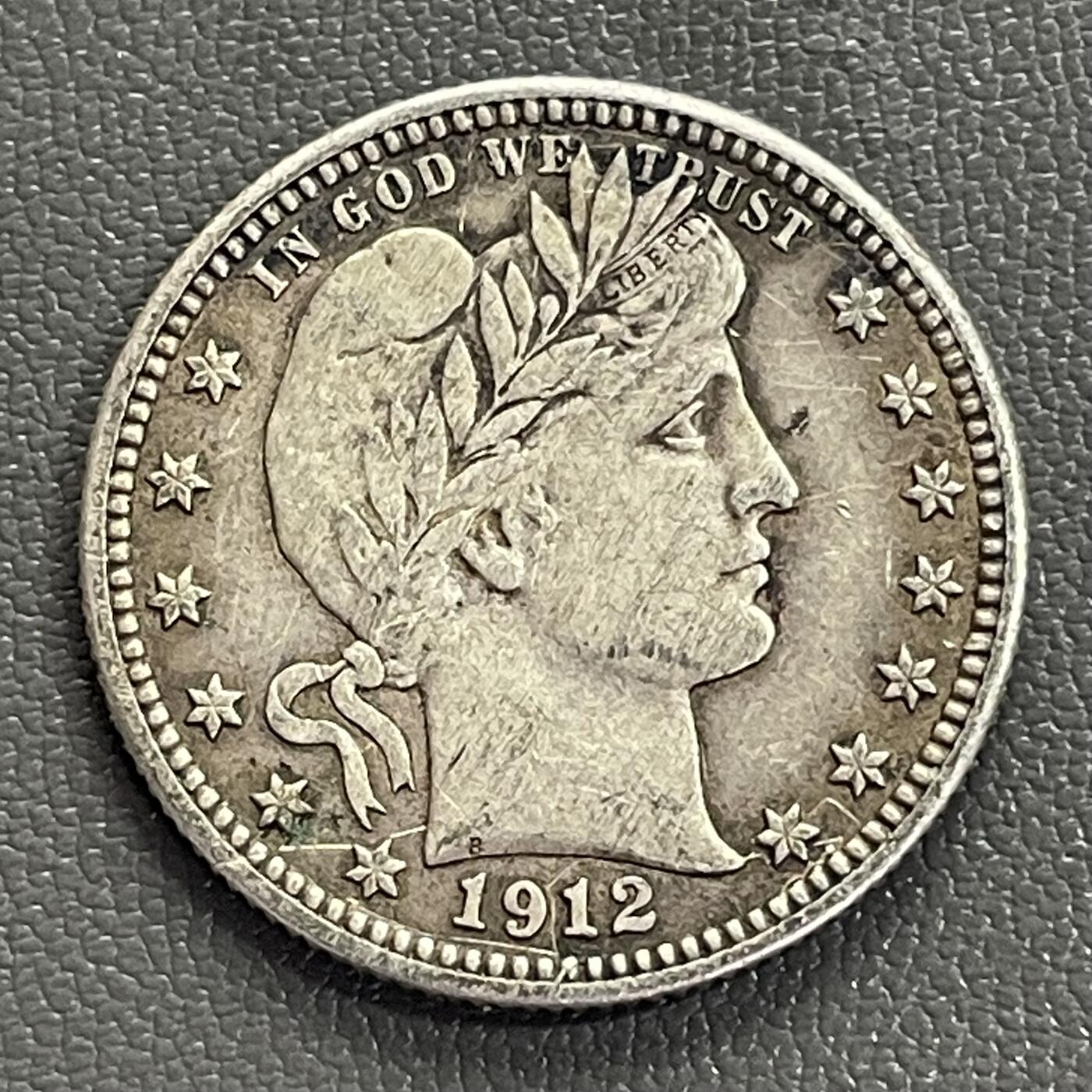 回流0218 新春快乐，马年大吉！ 流通美品AU品相 美国1912年S版巴伯25美分银币