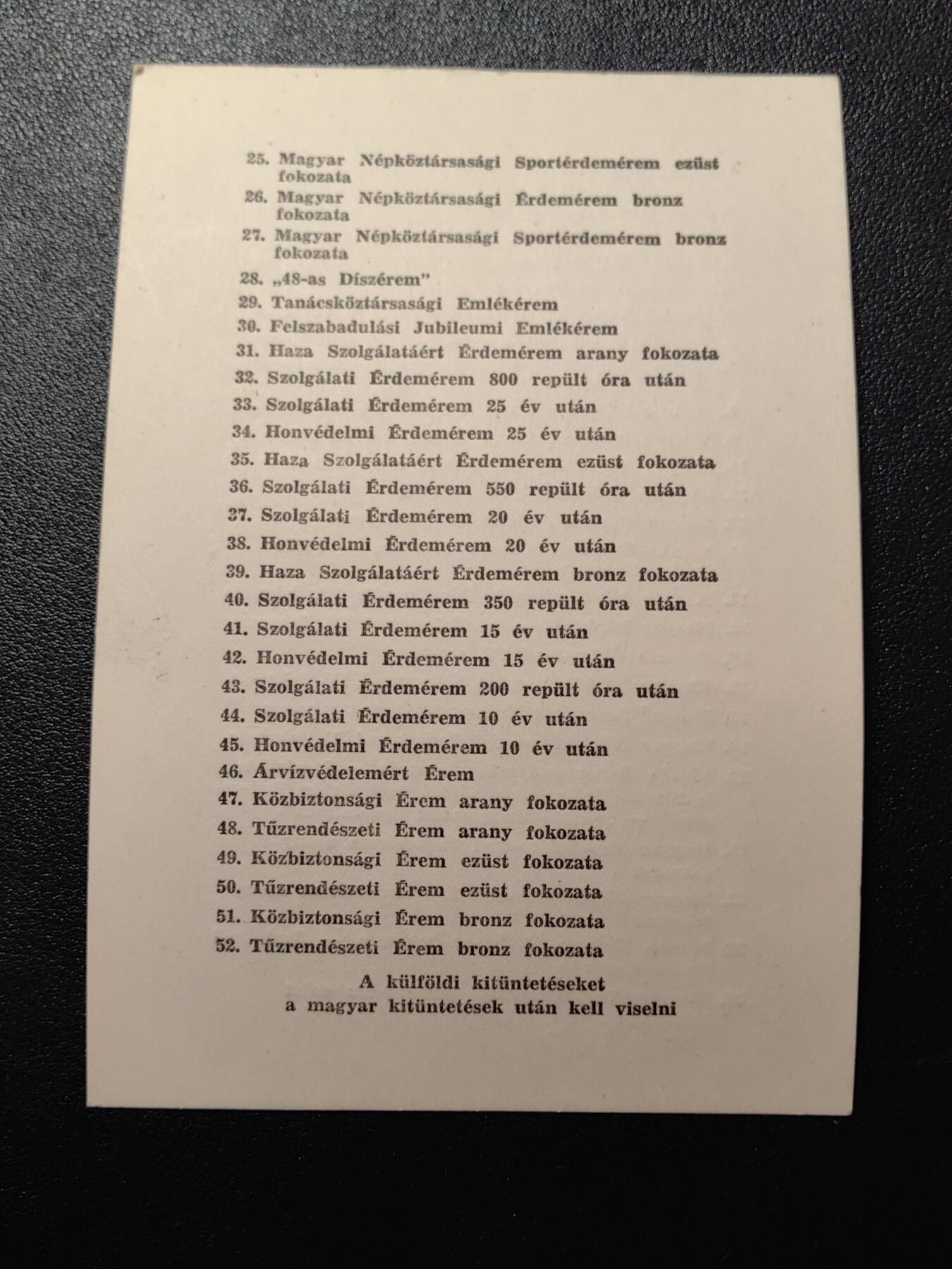 靖甫拍卖第五场 匈牙利勋奖章名单卡 通常随勋奖章证书颁发