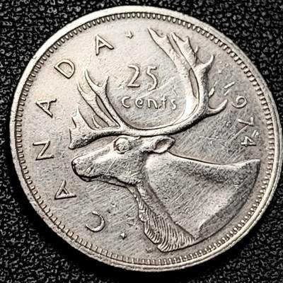 泉币菌-第194场- 新年快乐 新年第二场 本场拍品多 请提前出价 - 高币值 加拿大1974年1/4加拿大元 伊丽莎白二世 驯鹿 24mm