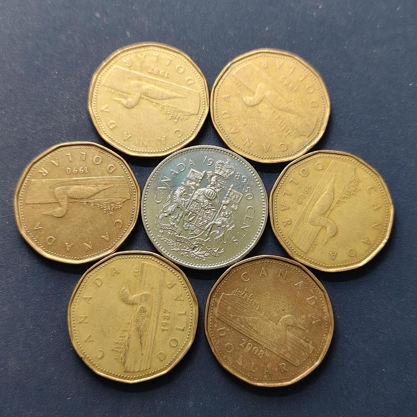【全场包邮】纯粹捡漏拍504场-更新中 加拿大各年份50分-1元散币7枚一组