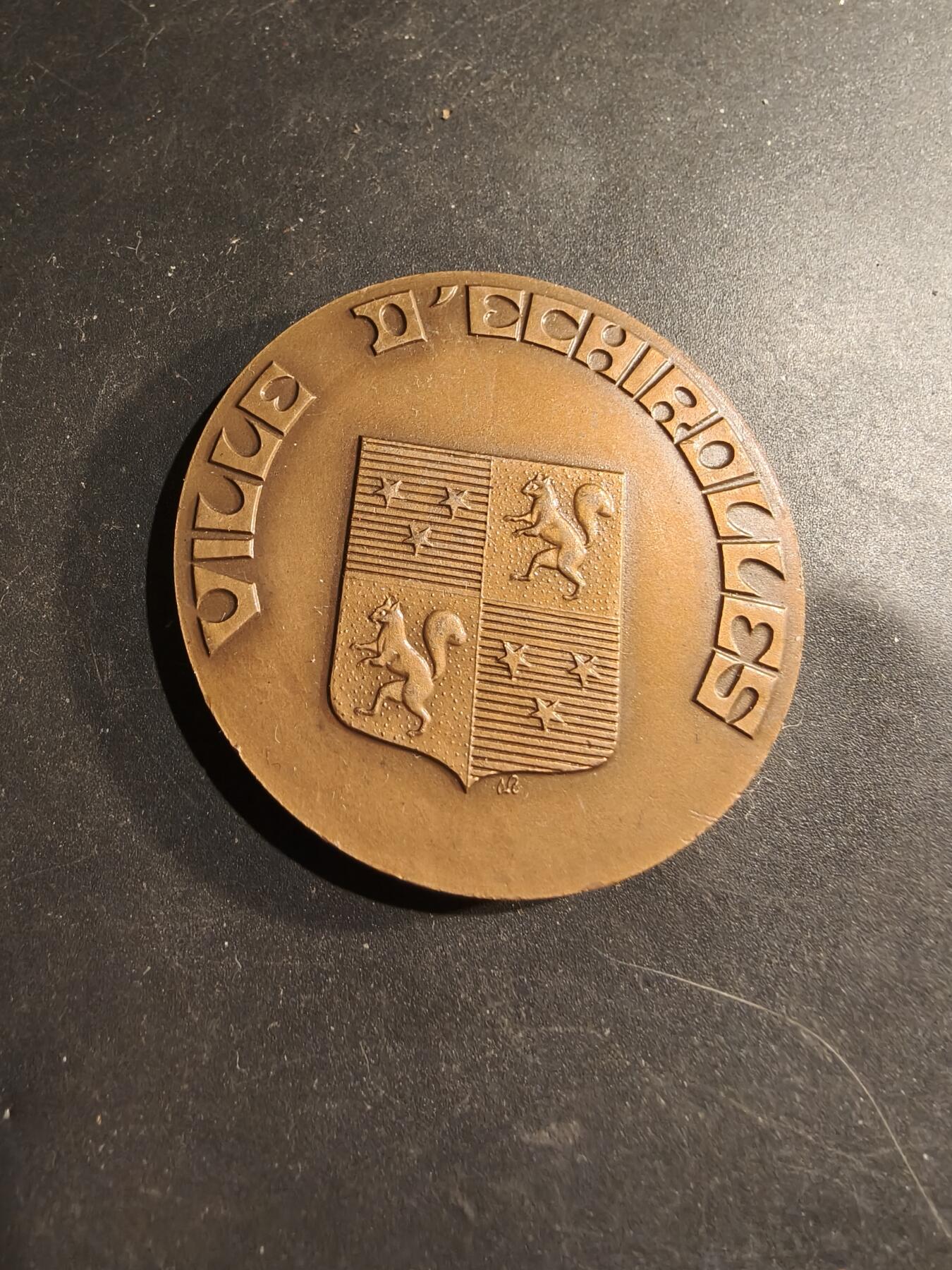 老王徽章第183期 法国艾希罗勒市大铜章     直径50mm     重量73.1g